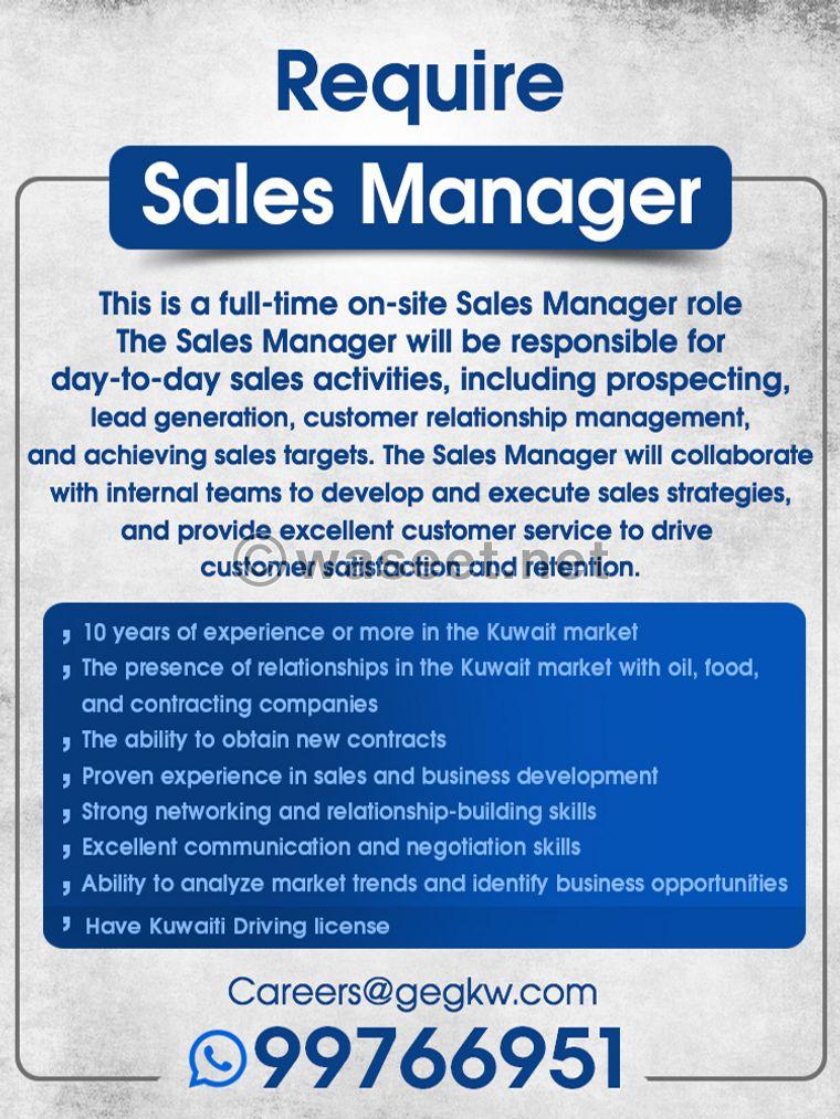 Sales manager is required for recruitment 0